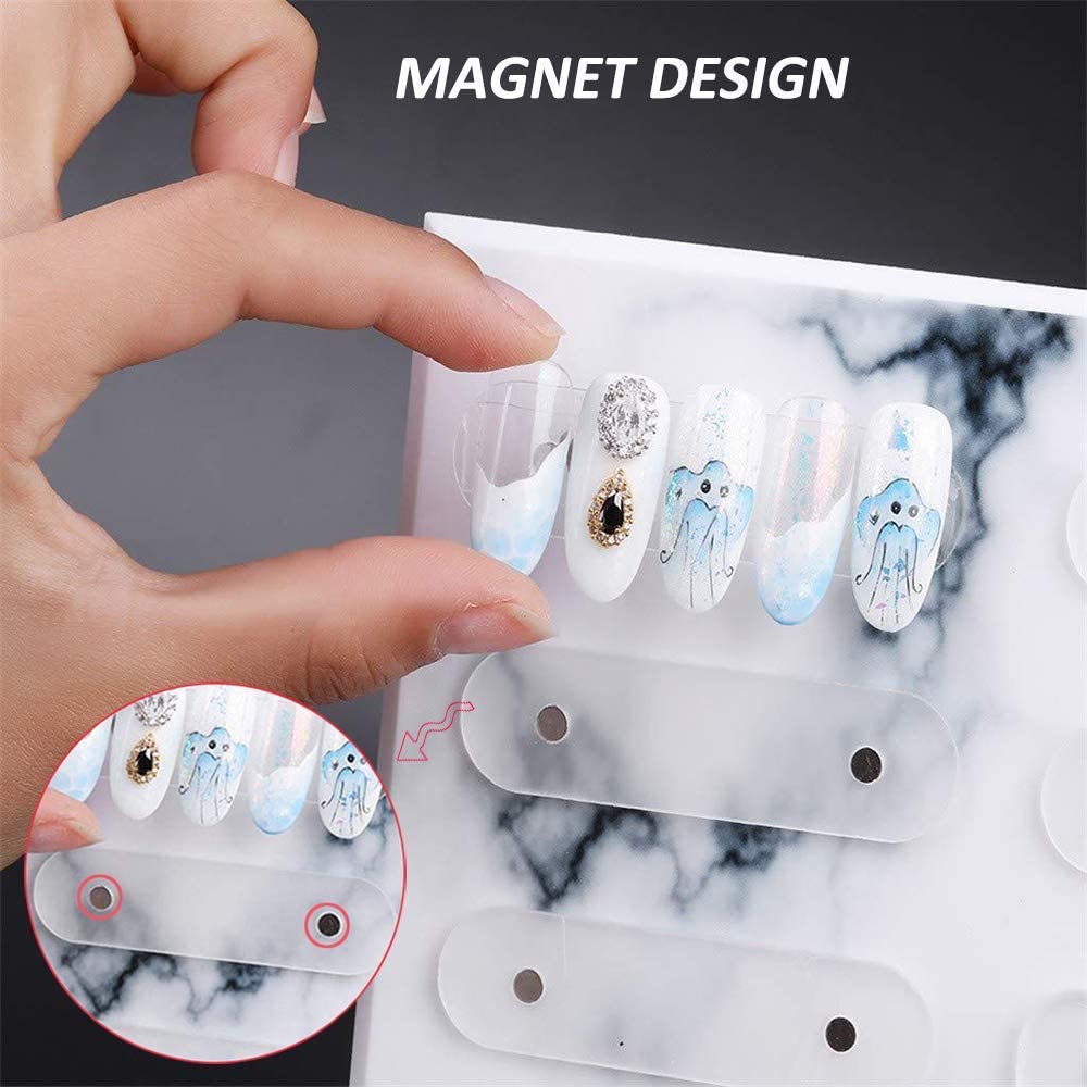 Big Size / Nail Art Marble Display Stand Acrylic False Nail Showcase with 24 Magnet Strips