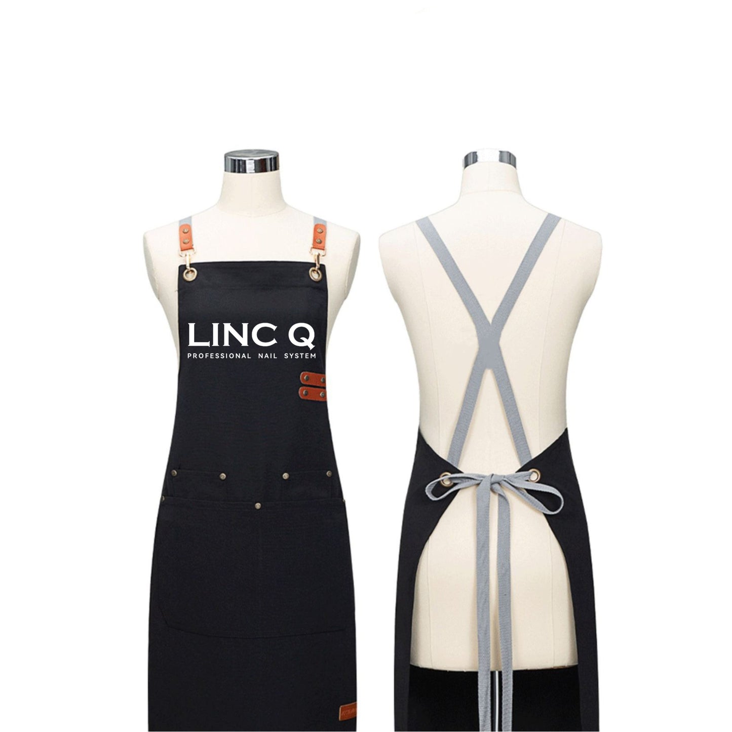 LINC Q Nail Aprons with Large Pockets, Cotton Canvas Cross Back Adjustable