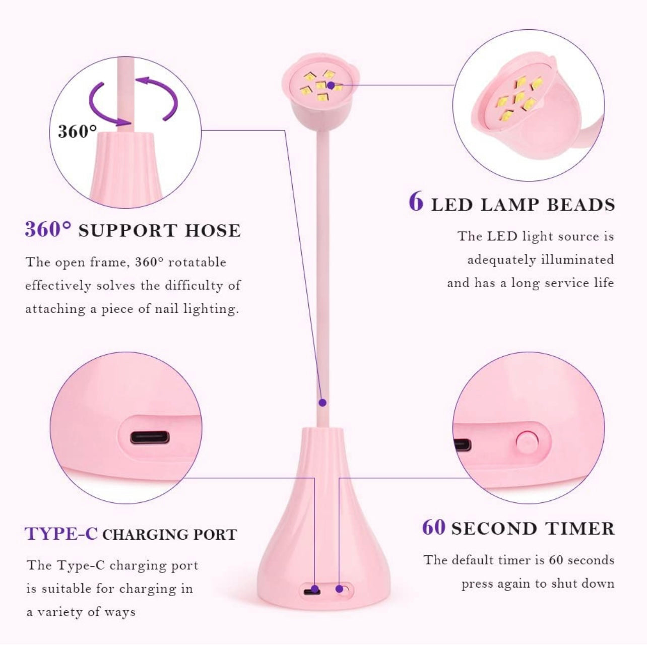 LED UV Nail Lamp, Mini Lotus Hands Free Light Rotatable Nail Dryer Quick Dry Nail Polish Curing Lamp Gooseneck Flash Cure Light for Home DIY & Salon Manicure Decor