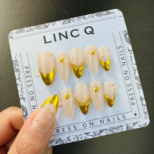 LINC Q - Gold Star Handmade Press on nail