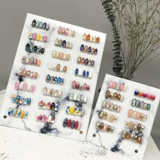 Big Size / Nail Art Marble Display Stand Acrylic False Nail Showcase with 24 Magnet Strips