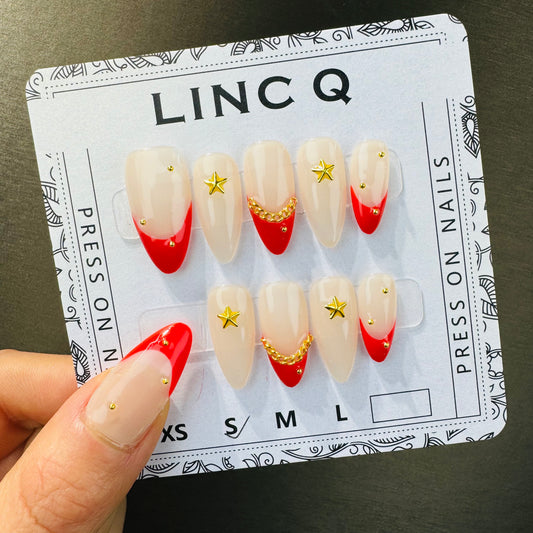 LINC Q - Chinese Red Handmade Press on nail