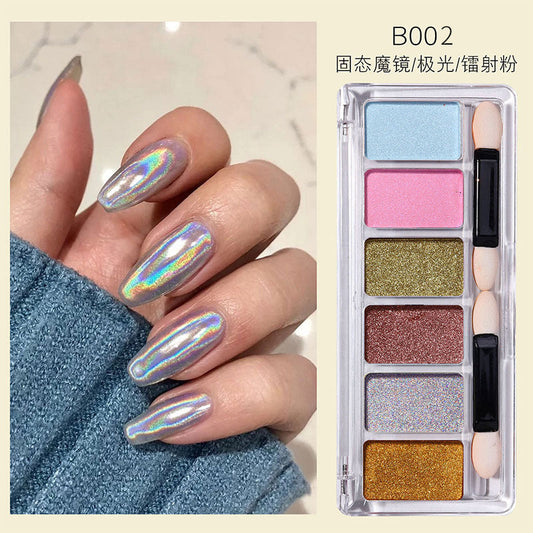 6 color Glitter nail Chrome powder palette